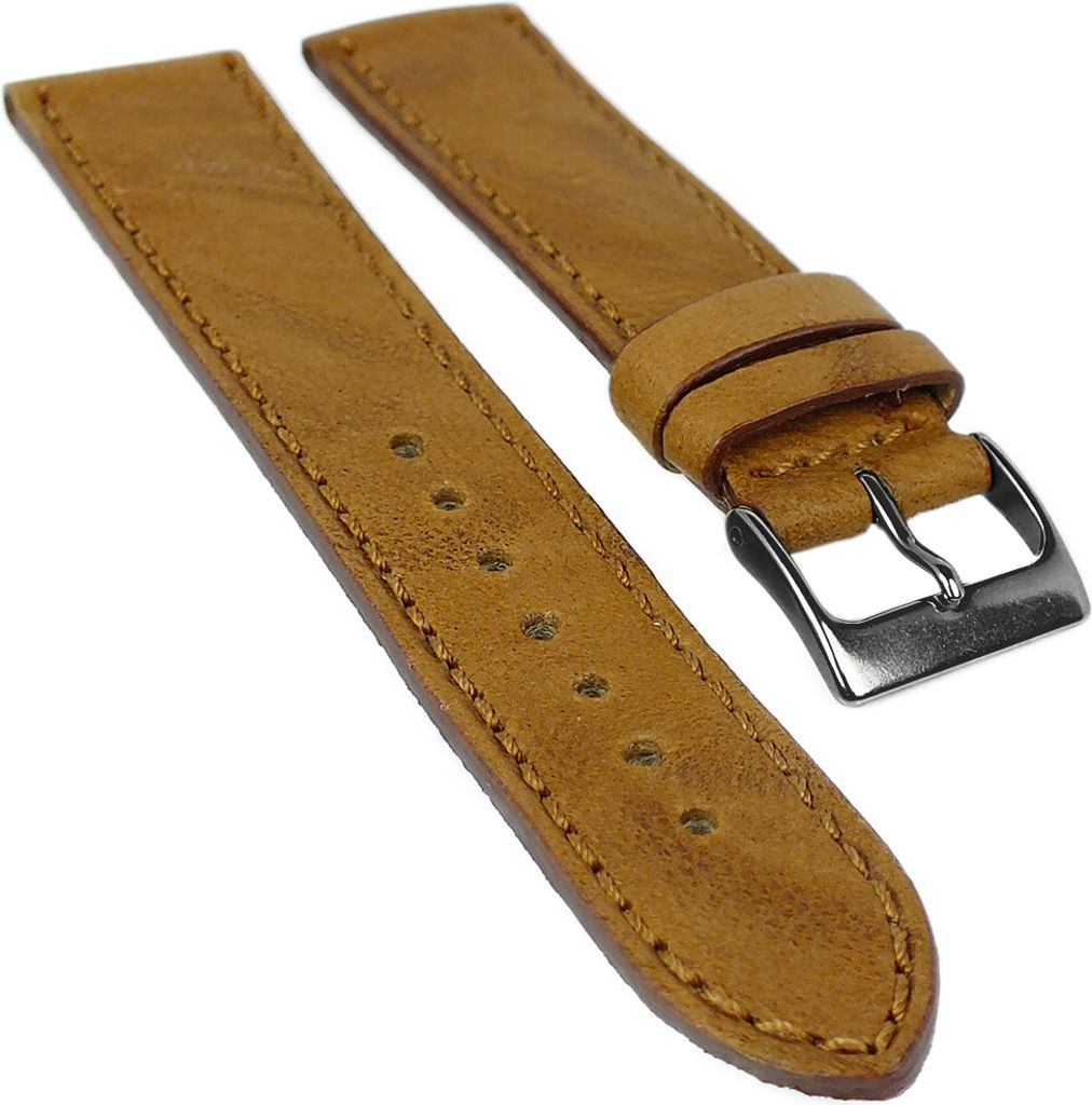 Herzog Piemont > Uhrenarmband 20mm Leder genäht braun > Titanschließe