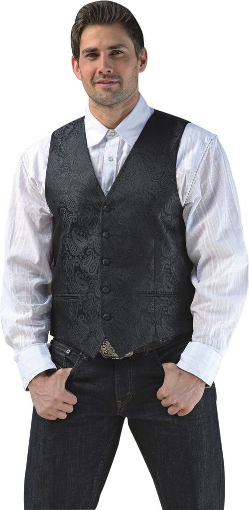 Schwarze Western Jaquardweste LINCOLN Gr. S - 3XL - Stars & Stripes S - 48/50