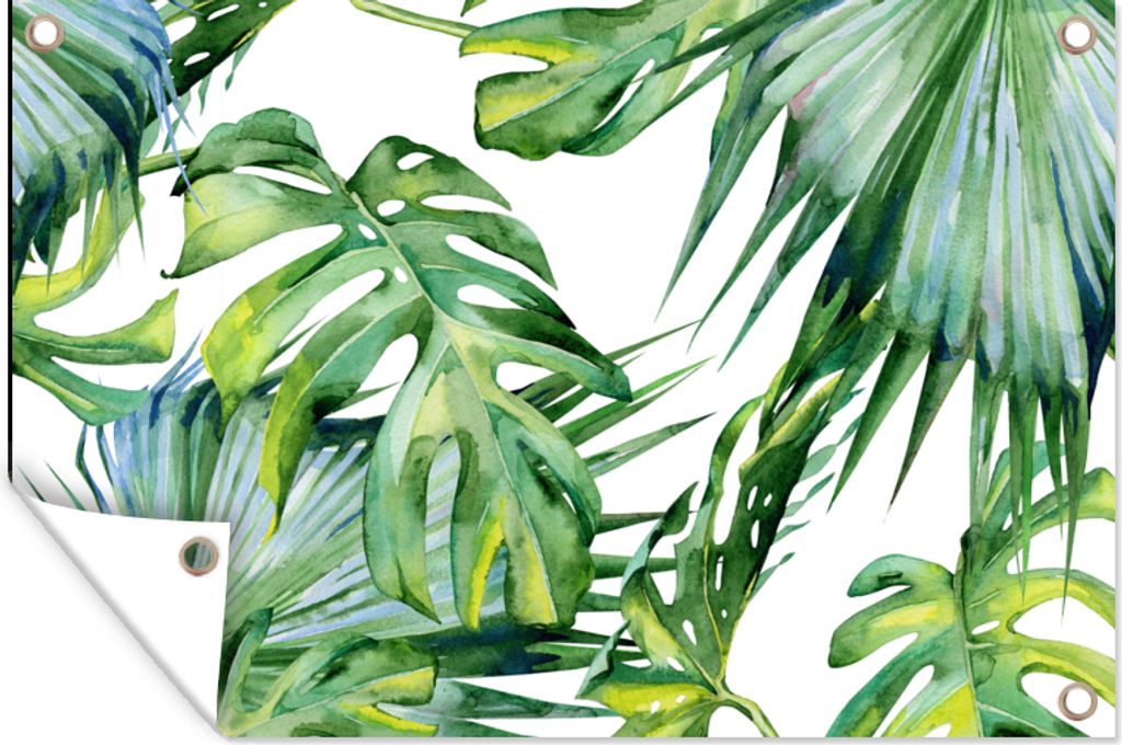 MuchoWow 90x60 cm Outdoor-Poster Gartendeko Sichtschutz Garten Poster für den Garten Monstera - Muster - Aquarell - Mädchen - Kinder - Jungen ...
