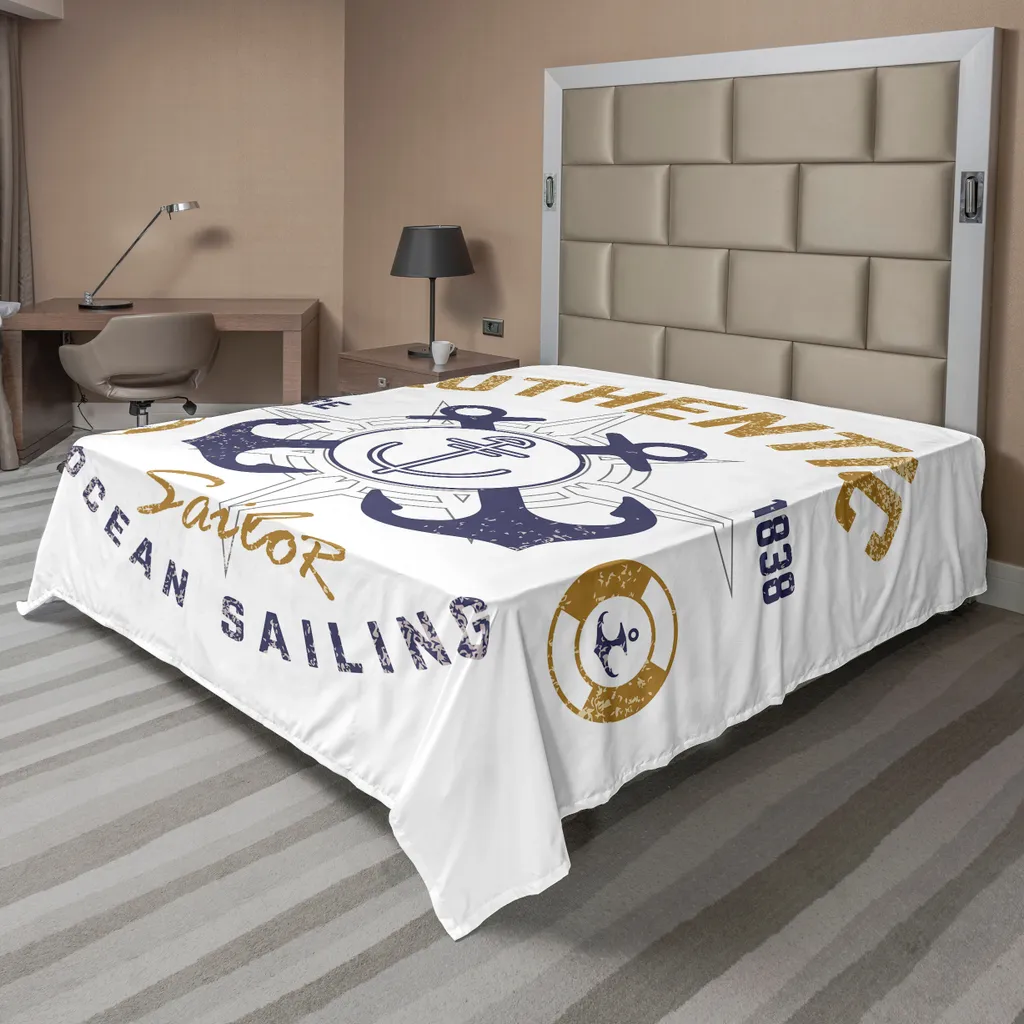 Lenzuolo Sopra ABAKUHAUS Nautico 244x205 cm | Stampa Ancora e Timone