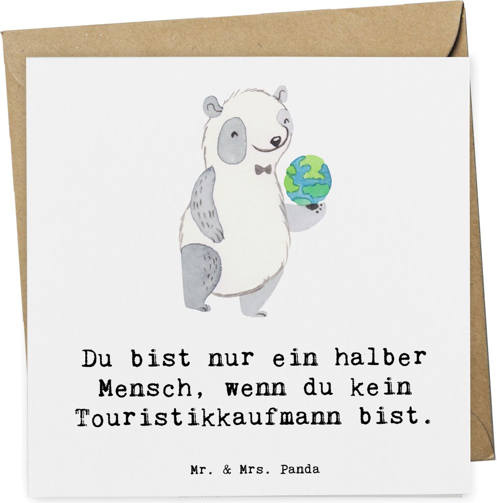 Mr. & Mrs. Panda Grußkarte Touristikkaufmann Herz - Weiß - Geschenk, doppelkarte, faltkarte, anlasskarte, Glückwunschkarte, Klappkarte