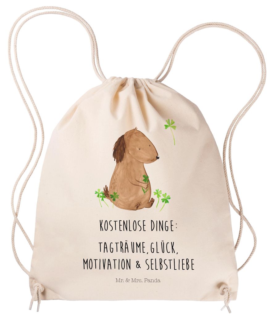 Mr. & Mrs. Panda Beutel Hund Kleeblatt - Transparent - Geschenk, Turnbeutel, Sprüche, Liebe, Gratis, Stoffbeutel, wander rucksack, Jutebeutel, fes...