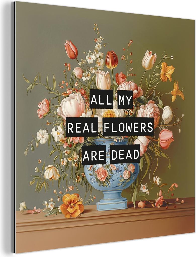 MuchoWow Wanddekoration Metall Metallbild Wandkunst 50x50 cm Blume - Zitat - Vintage - Kunst MuchoWow Aluminium Gemälde - Alubild - Industrial