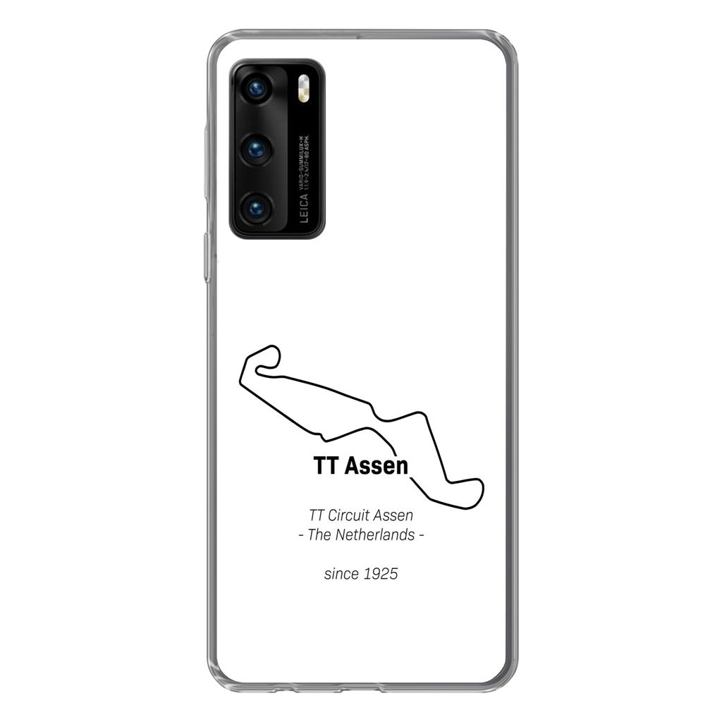 MuchoWow Handyhülle Schutzhülle Hülle für Huawei P40 TT Assen - Schwarz - Weiß - Schaltung Silikon Softcase Handy Hülle - Handytasche