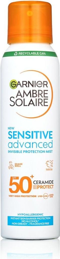 Garnier Ambre Solaire SPF 50+ Sensitive Advanced Dry Mist Sun Cream Spray 150ml