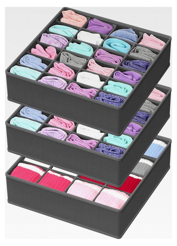 Organizer für Schubladen mit Fächern für Kleidung, Socken und Unterwäsche, 3er-Set, Dunkelgrau