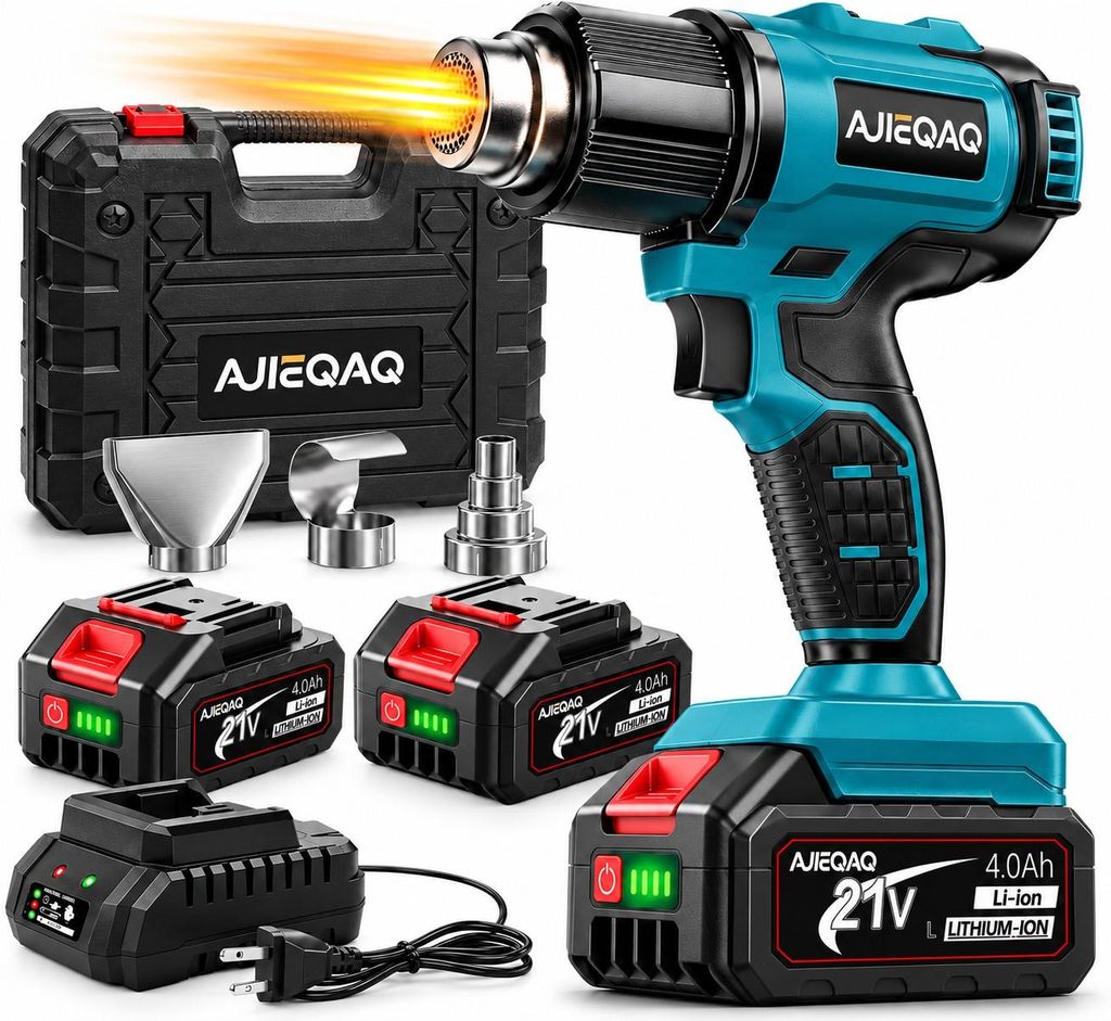 Akku Heißluftpistole 21V 2000W mit 2×4,0Ah Akku, Produktbild 