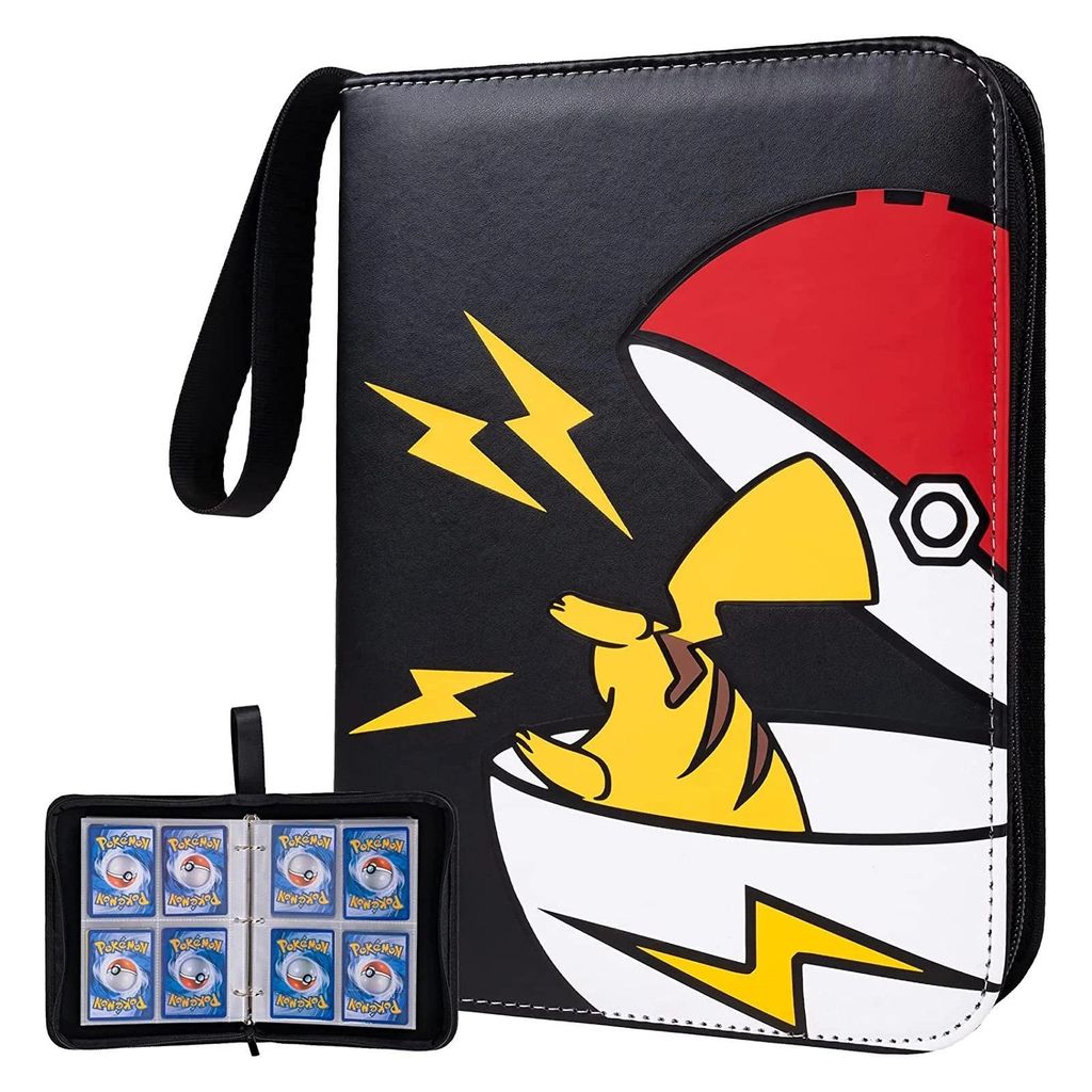 Pokémon Sammelkarten Album, Sammelalbum für Karten, Kunstleder Sammelalbum mit Reißverschluss, 50 Seiten 400 Taschen - 4 pocket
