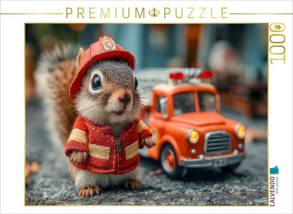 CALVENDO Puzzle Mutiges Feuerwehr-Eichhörnchen im Einsatz | 1000 Teile Lege-Größe 64x48cm Foto-Puzzle für glückliche Stunden