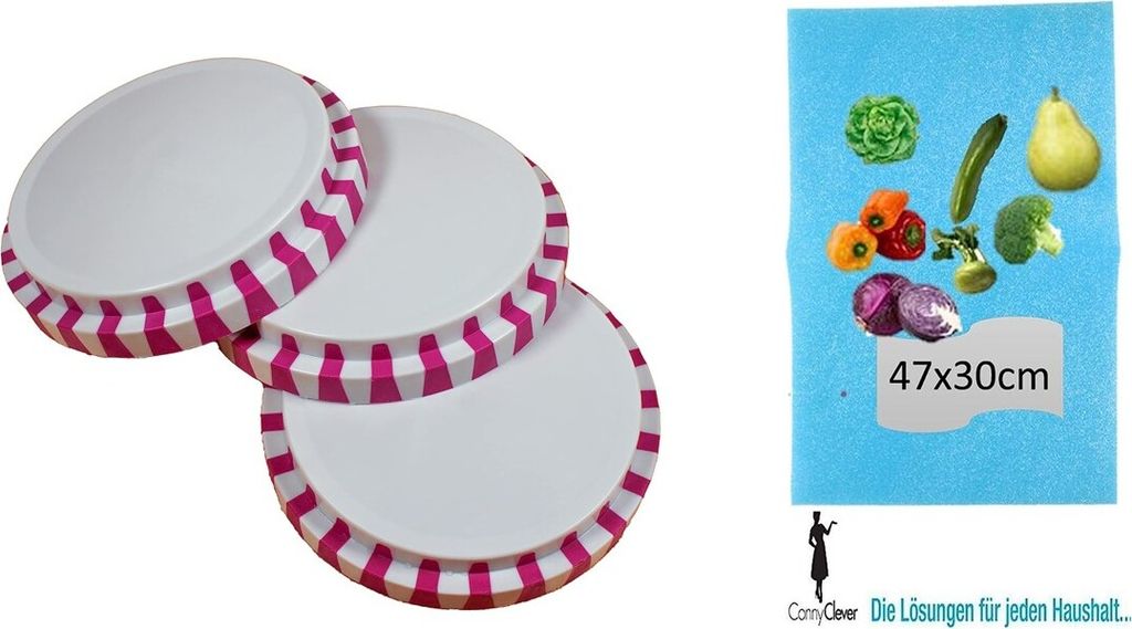 "Mehrweg-Frischedeckel: weniger Plastik! | Conny Clever mit einem Click auf zu und 100% Dicht + Conny Clever Fresh Up Kühlschrank-Matte