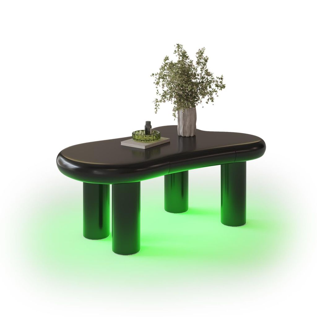 Couchtisch(Schwarz) in Cloud-Form aus MDF mit 16-farbiger LED-Beleuchtung & Schublade – Moderner Wohnzimmertisch, mit Stauraum