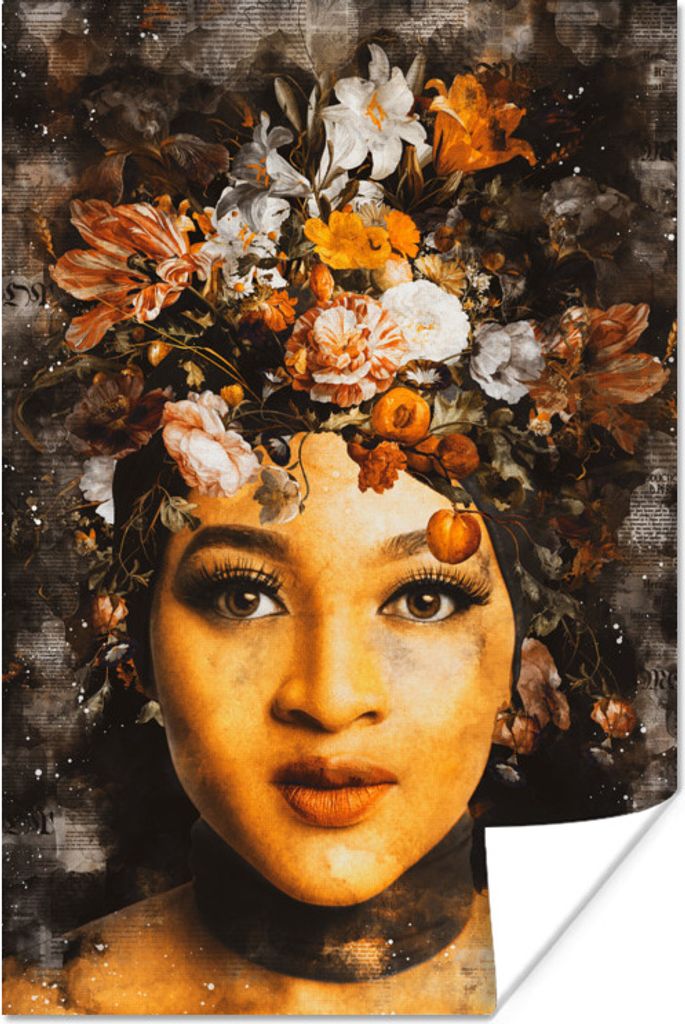 MuchoWow Poster Frauen - Blumen - Farbe 80x120 cm - Papierdruck