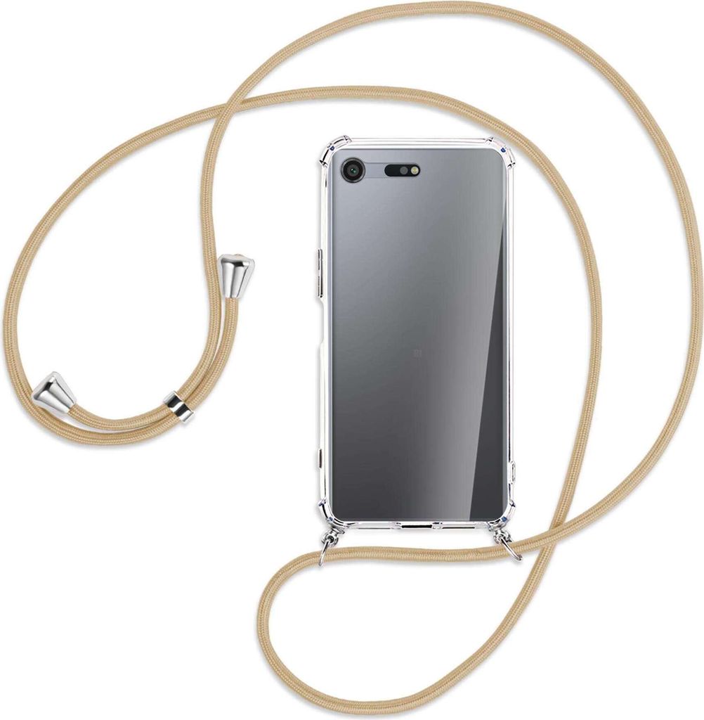 Handykette Backcover-Schutzhülle mit Band (Metall silberfarben) für Sony Xperia XZ Premium - caramel