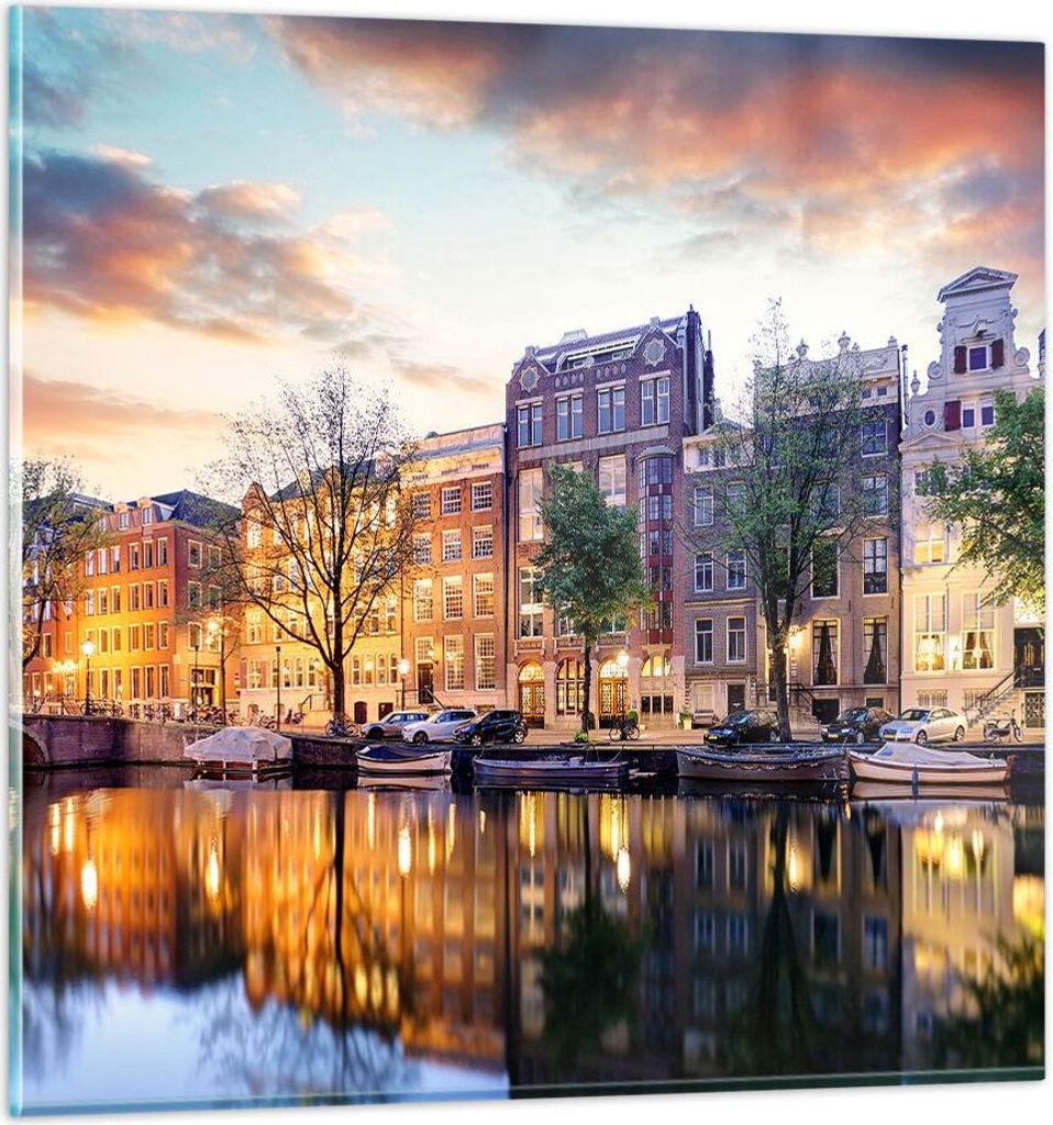 Bilder auf glas - Holland Kanal - 50x50cm - Glasbilder - Wandbilder - Bilder - Kunstdruck - zum Aufhängen bereit - Wanddekoration aus Glas - Glas ...