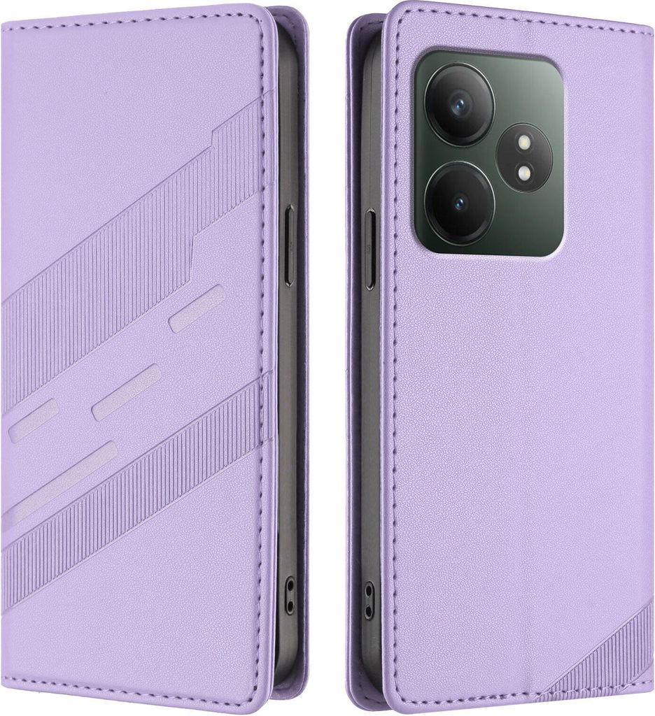 Hülle für Realme GT 6/Realme GT 6T, Kunstleder Brieftaschen Handyhülle mit Kartenfach und Standfunktion Violett