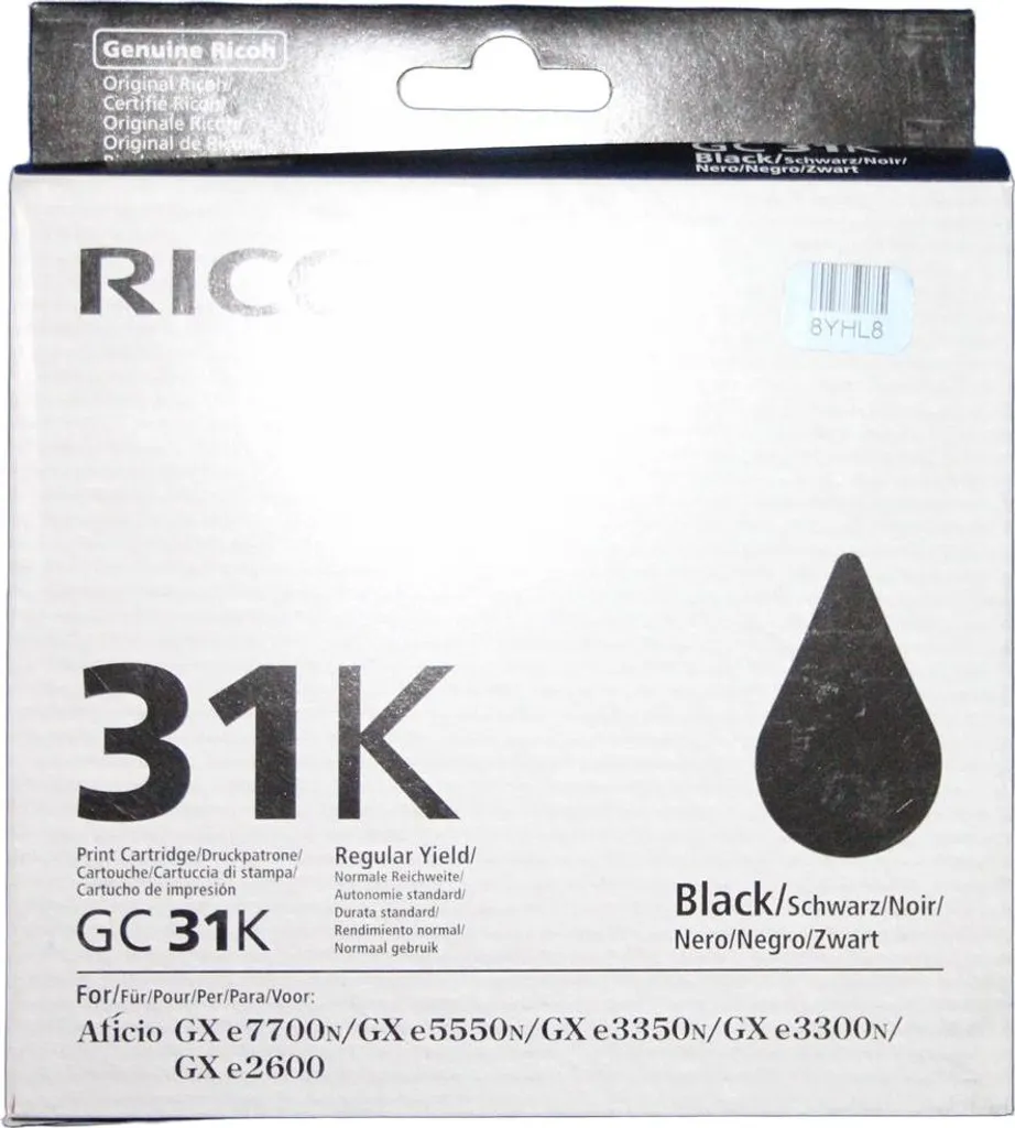 Ricoh GC Noir Cartouche d'encre authentique à séchage rapide et précis