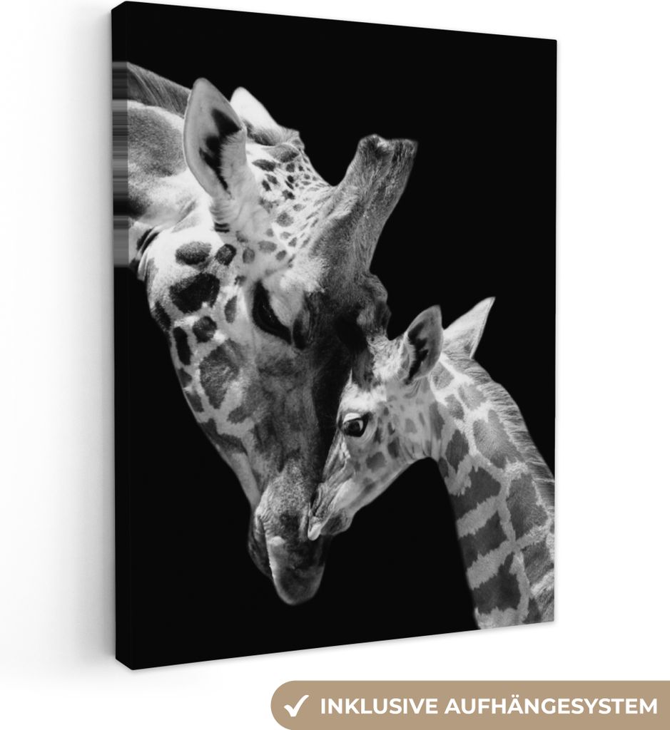 MuchoWow - Leinwandbilder - Giraffe - Wildtiere - Porträt - Schwarz-Weiß, Wandbild, Wanddeko Bilder Wohnzimmer, 30x40 cm