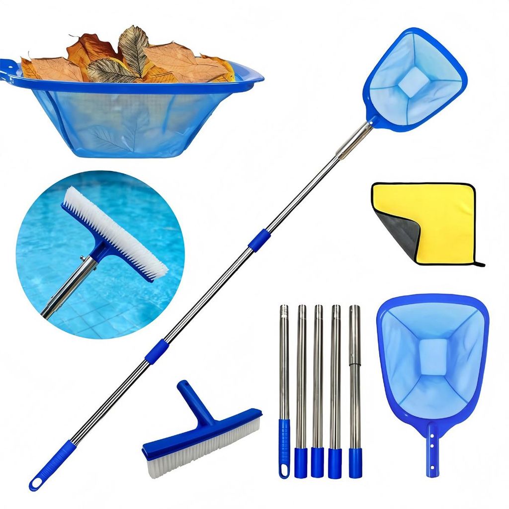 Poolkescher mit Teleskopstange 180 cm, feinmaschig & tiefes Netz, Poolreinigung Zubehör für Pool, Teich & Whirlpool, robust & langlebig