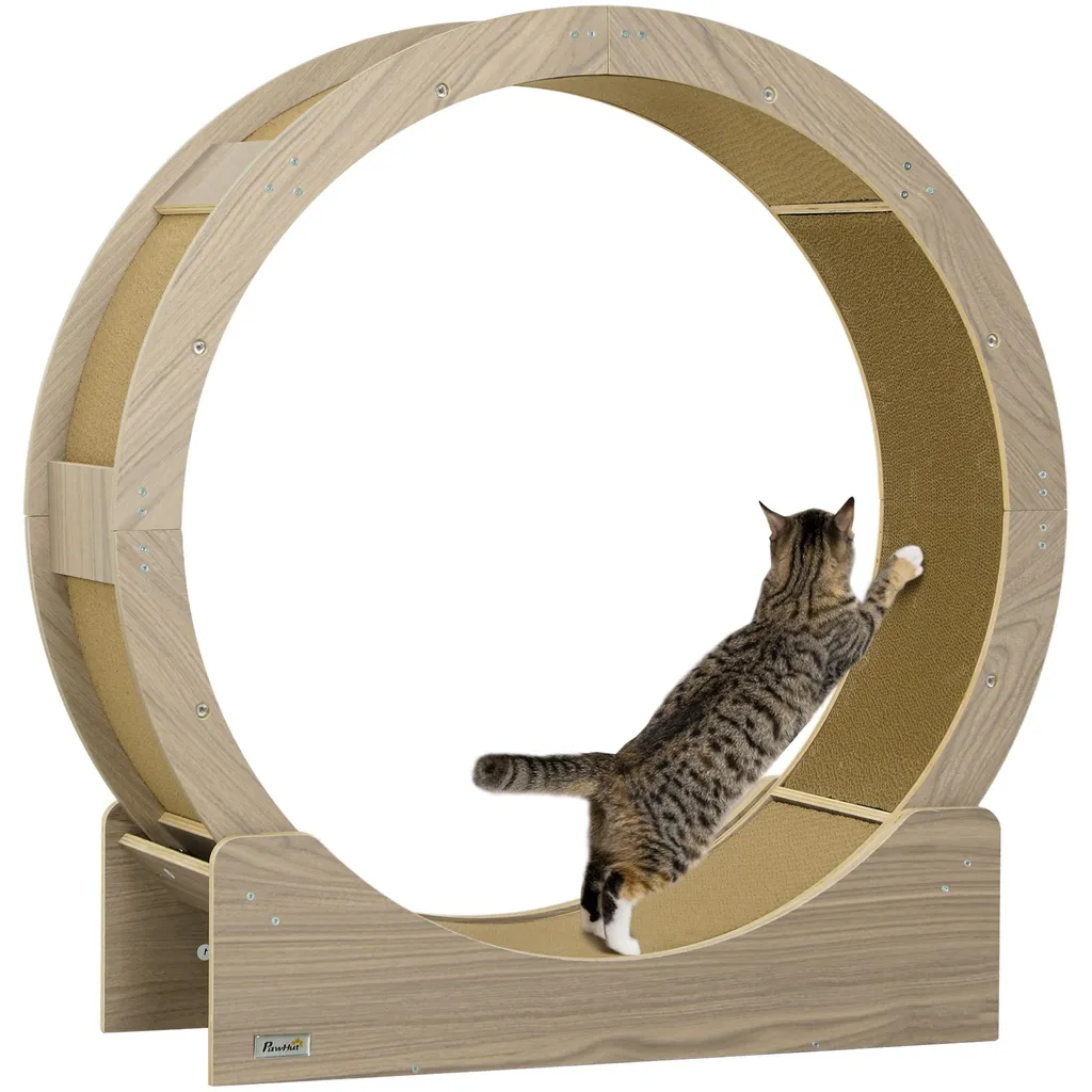 Roue de course pour chat d'appartement PawHut en bois de noyer 91 cm