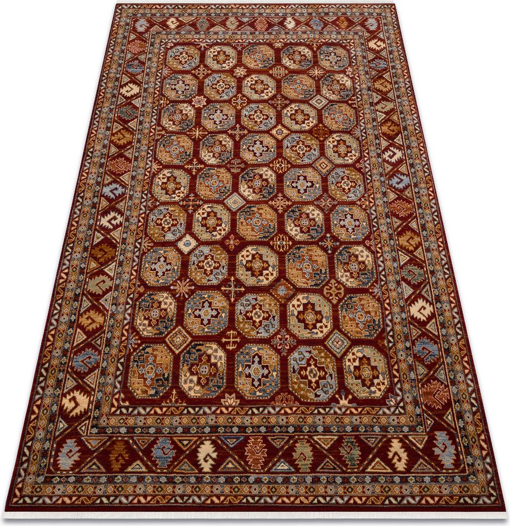 Teppich Wolle KESHAN Franse, Ornament, Rahmen orientalisch 7874/53588 rotwein rot 160x230 cm