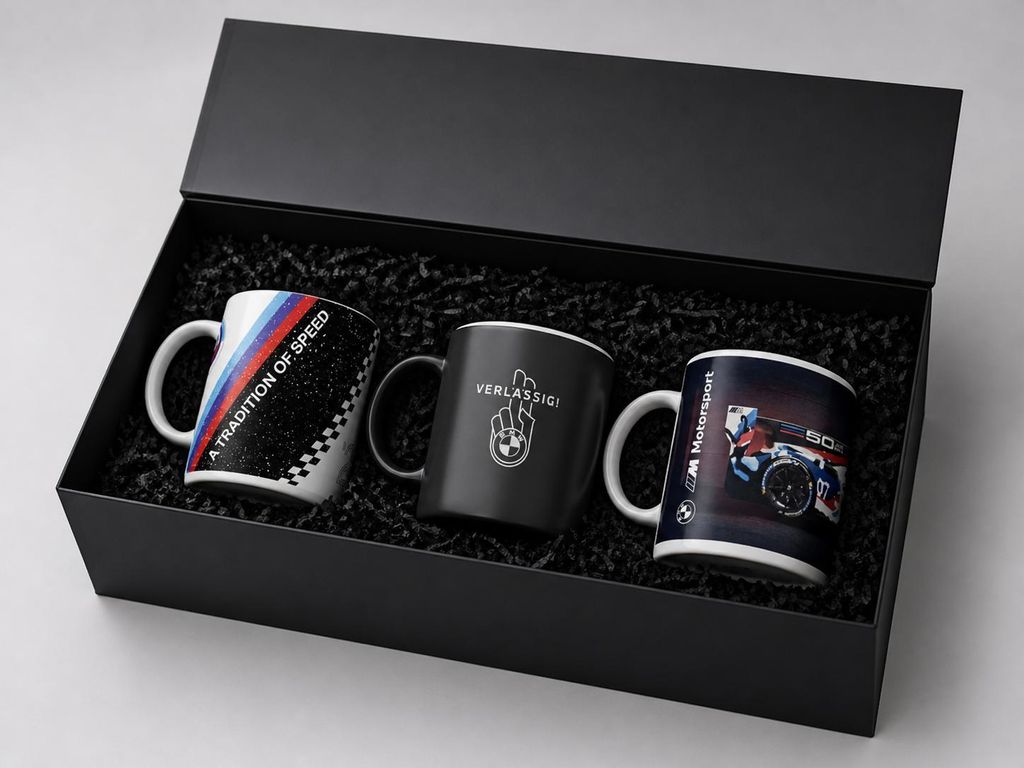 BMW Geschenkset exklusiver Geschenkbox 3-teilig M Tasse Kaffeetasse Motorsport Geschenk-Set
