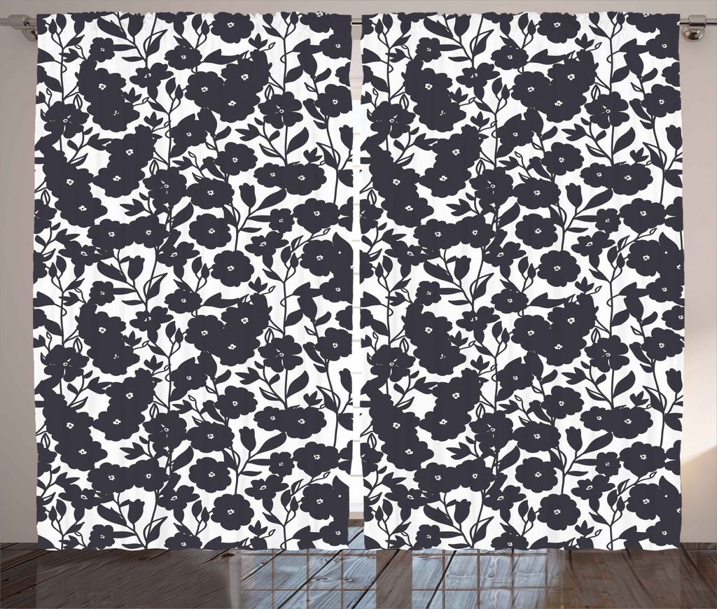 ABAKUHAUS Schwarz-Weiss Rustikaler Vorhang, Gartenarbeit Blumen, Wohnzimmer Universalband Gardinen mit Schlaufen und Haken, 280 x 245 cm, Dark Navy...