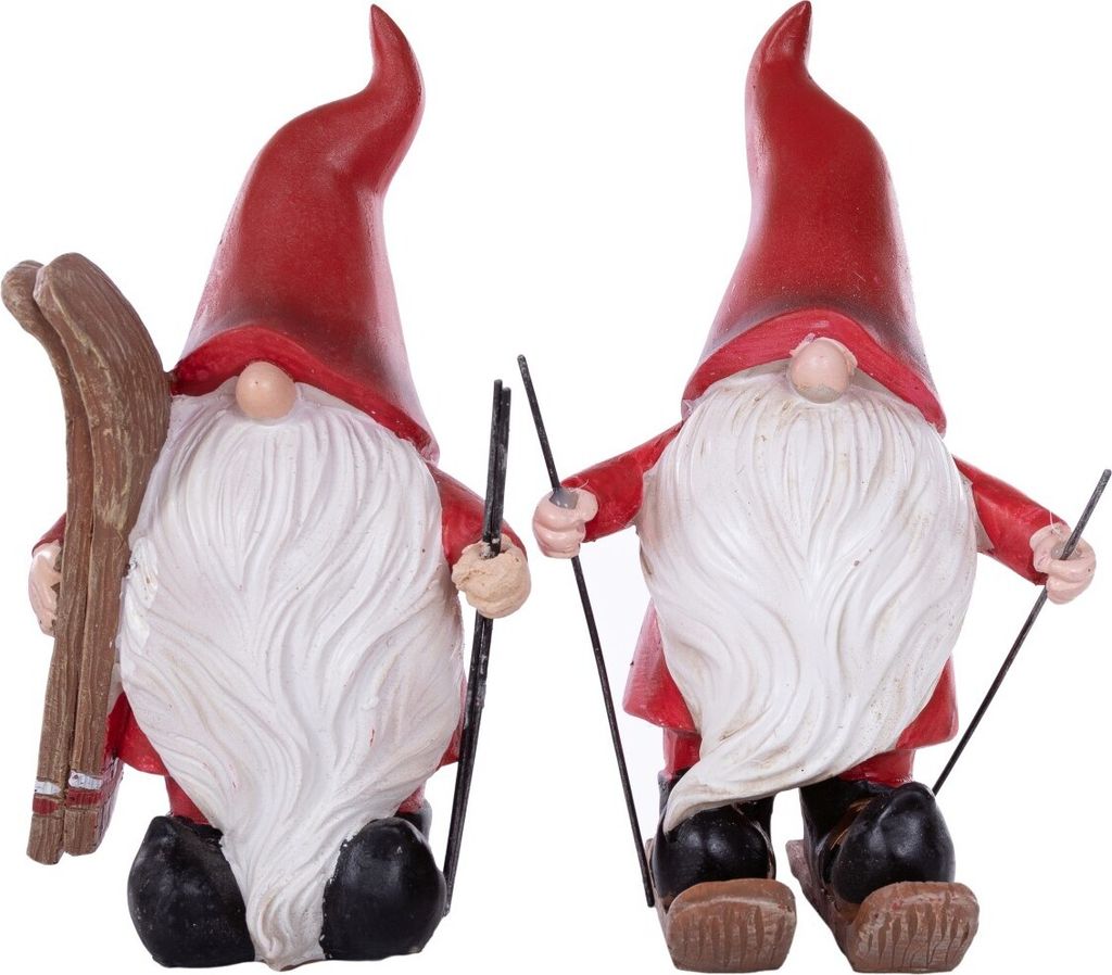 Wichtel mit Skiern 2er Set, Weihnachtliche, festliche Wichtel-Figuren