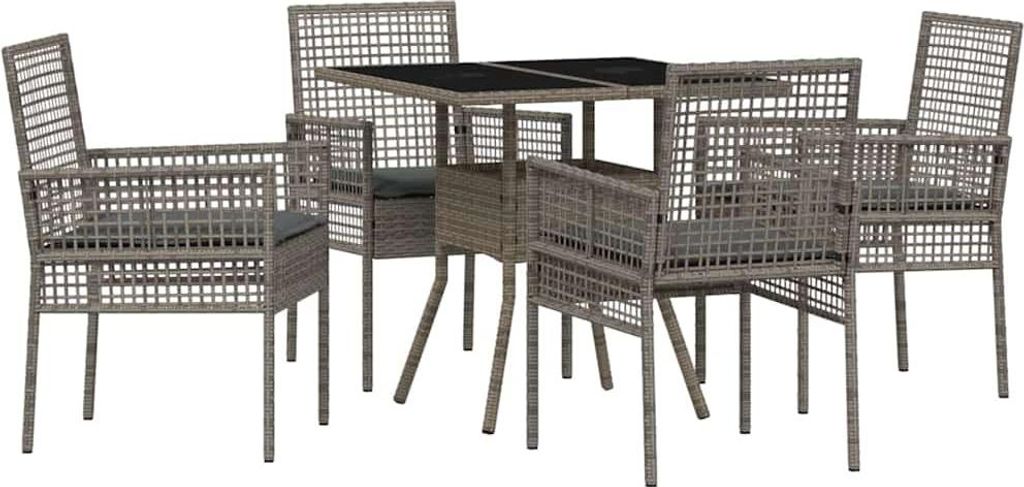Garten Essgruppe 5 pcs Grau Poly-Rattan