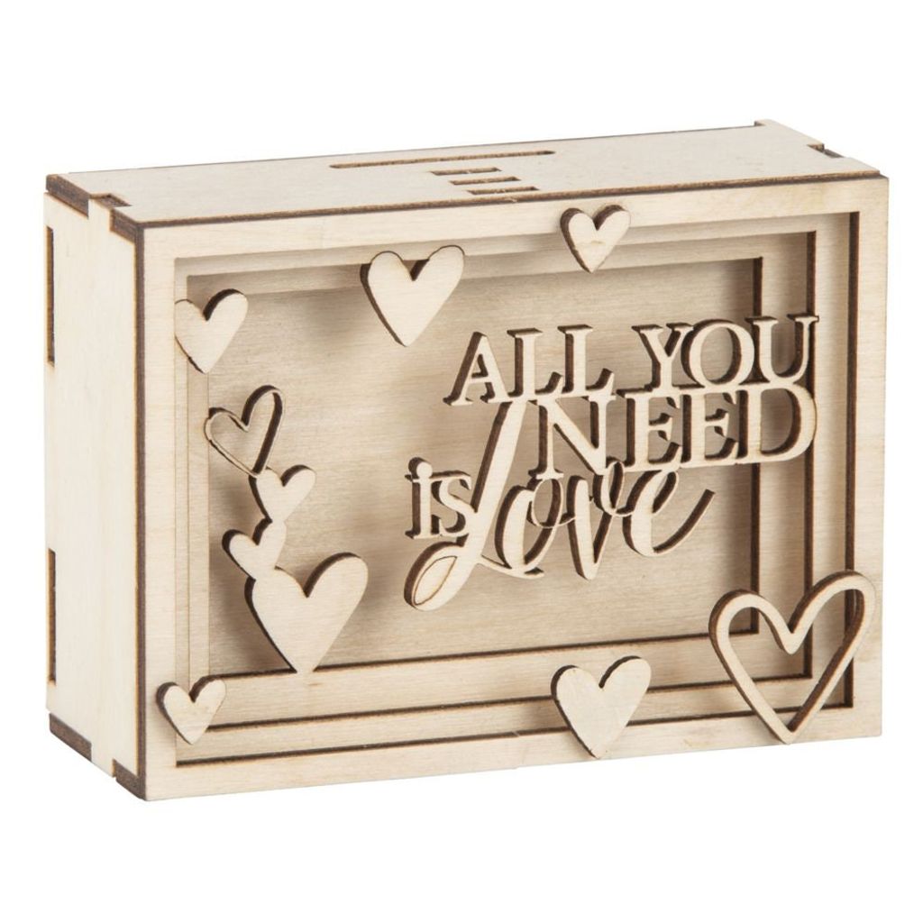 Rayher Holz 3D Geschenkbox Love, 11,5x8,5x5cm, 14 tlg. Bausatz, Box 1Set, natur