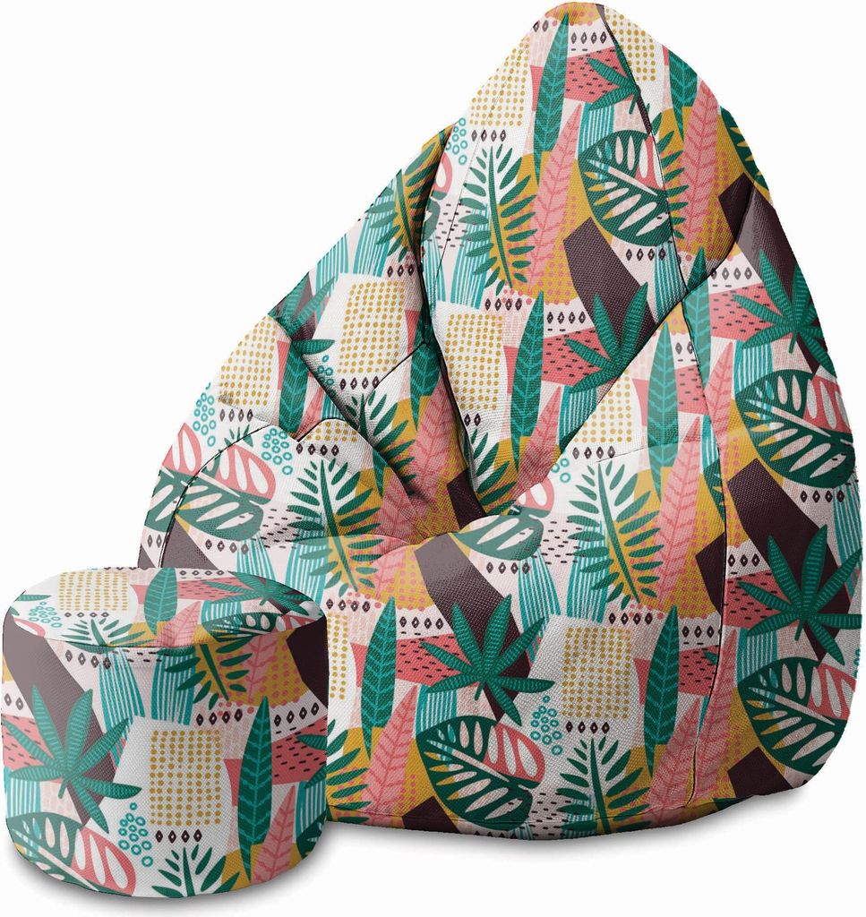 Dreamroots Sitzsack 80x80x120cm Sitzsack mit Rückenlehne und Fußstütze und Bezug, Sitzsack, Sitzsack, Sitzpouffe, Abstract Monstera