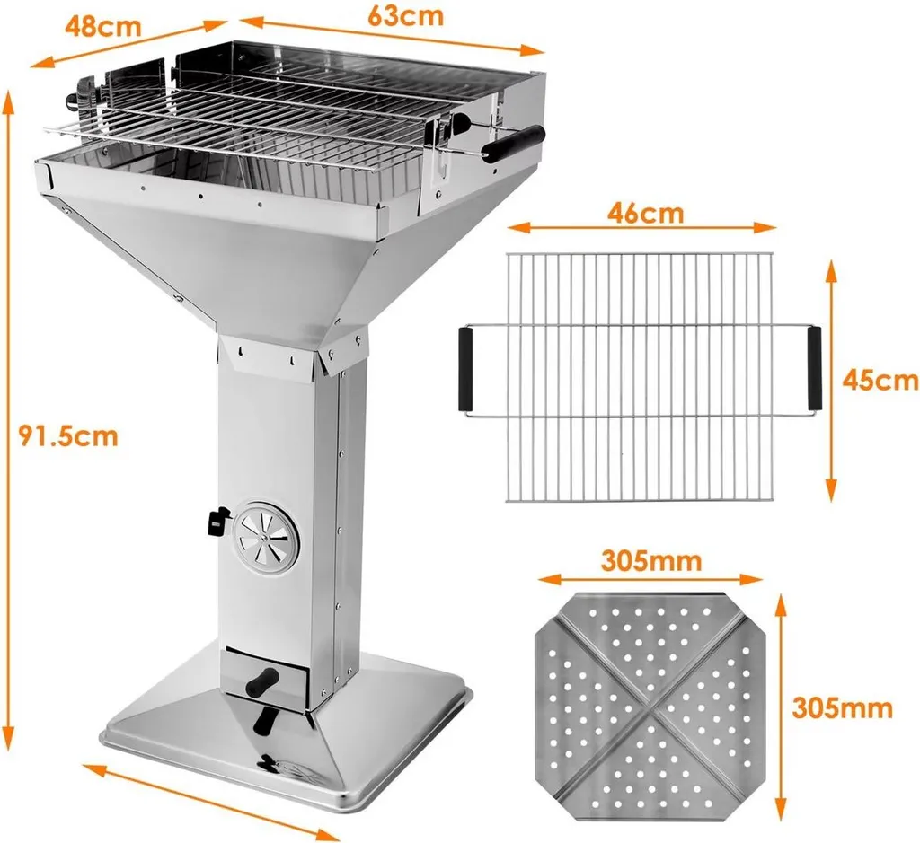 Barbecue inox charbon de bois avec grille réglable et support stable