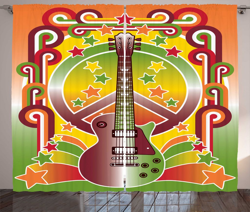 ABAKUHAUS 1970 Rustikaler Gardine, Sterne mit Wirbel-Muster, Schlafzimmer Kräuselband Vorhang mit Schlaufen und Haken, 280 x 225 cm, Mehrfarbig