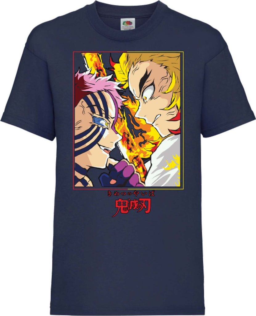 Kinder T-Shirt Demon Anime Slayer Rengoku Vs Akaza Fight Slayer Demon, 3-4 Jahr - 104 / Dunkelblau