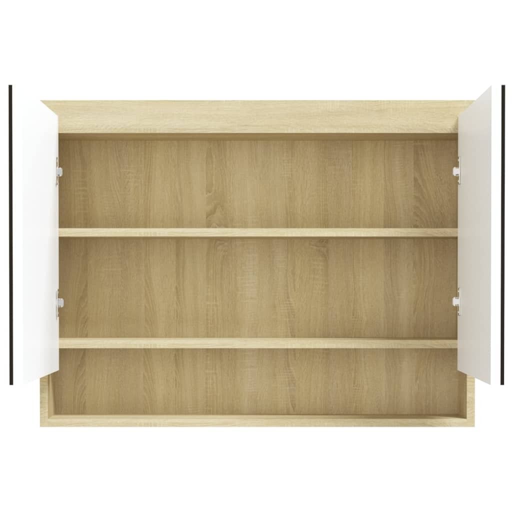 "Winterschlussverkauf "Spiegelschrank Modernes Design - Badezimmerschrank Badmöbel - fürs Bad 80x15x60 cm MDF Weiß und Eiche-Optik NeuMöbel 515...