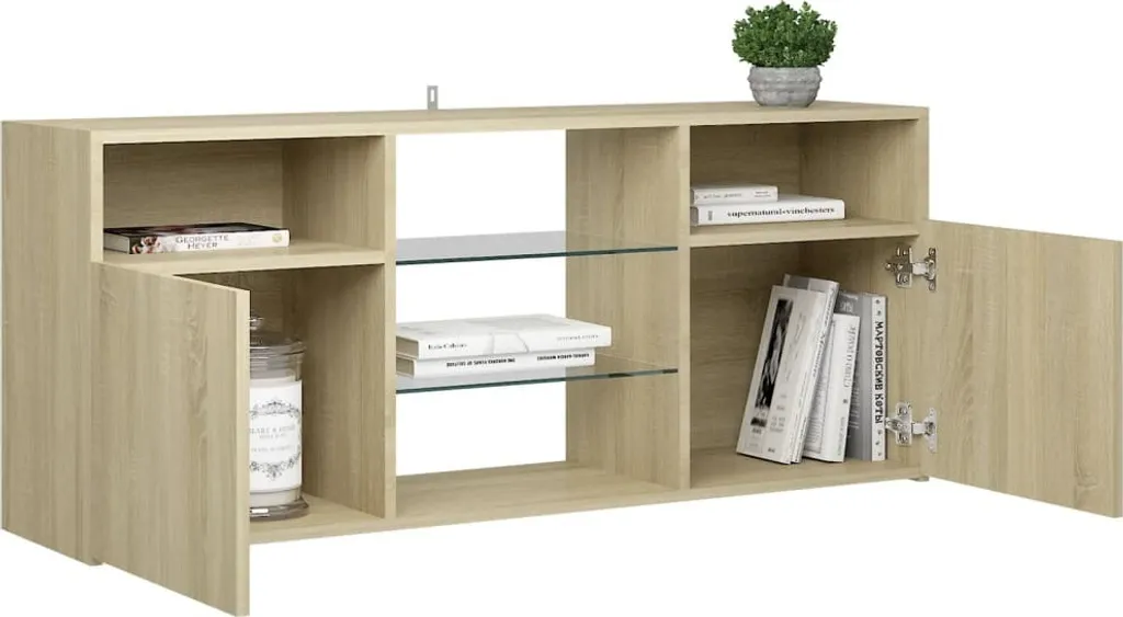 vidaXL Mobile TV con luci LED Sonoma rovere 120x30x50 cm - Mobile TV - Mobile TV - Mobile TV con LED - Mobili TV - 4