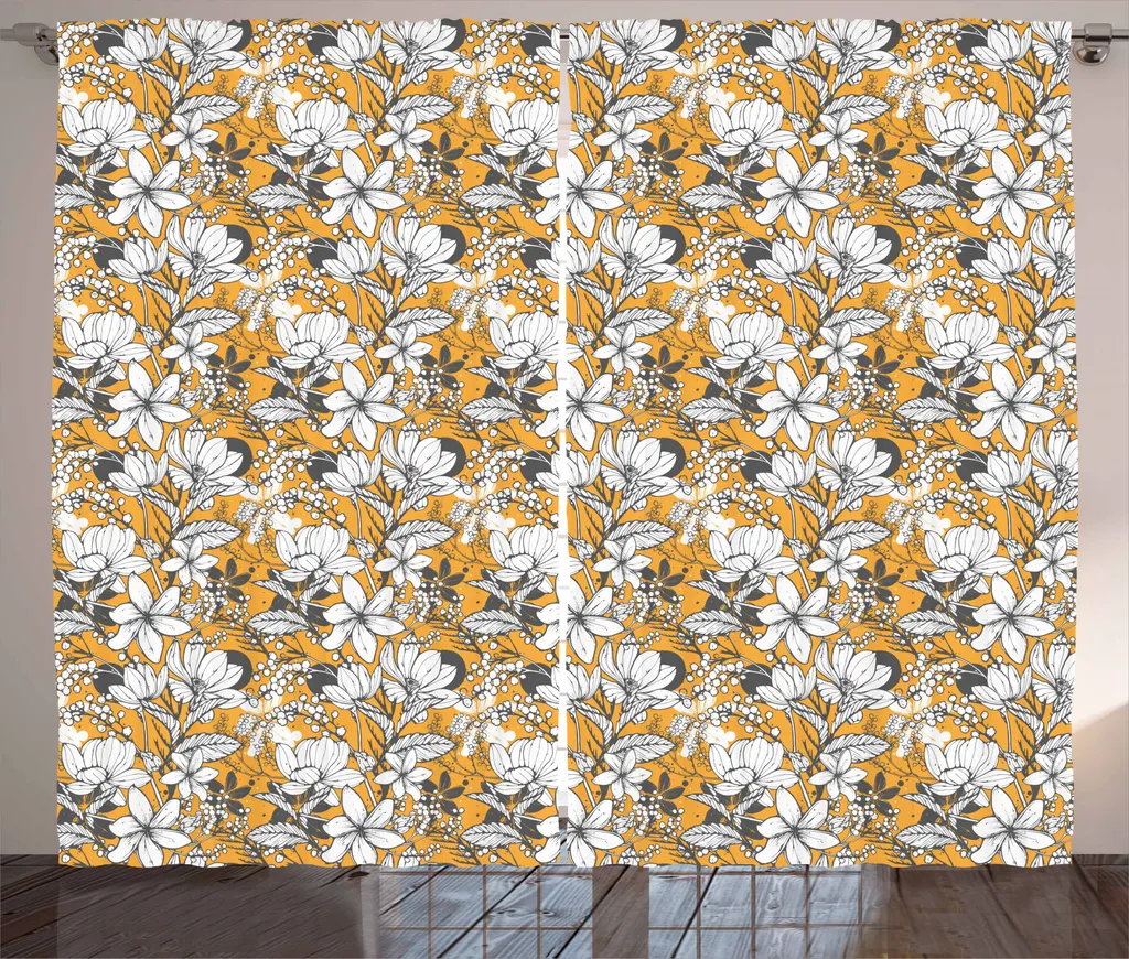 ABAKUHAUS Arte da giardino Tenda rustica, Frangipani Mimosa Lotus, Tenda con passanti e ganci per camera da letto, 280 x 245 cm, arancione e grigio antracite