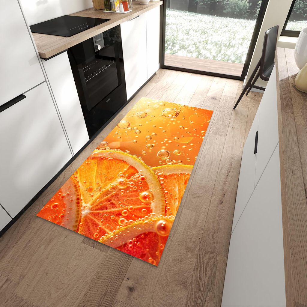 Küchenteppich 90x180cm rutschfest & abwischbar PVC Läufer - Spritzige Orange