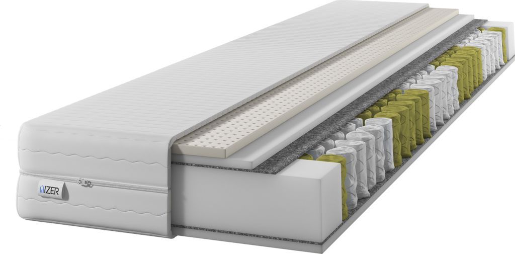 Matratze 7 Zonen Gold Latex Federkernmatratze IZER Matratze 20cm 80x200 | mit LATEX | Zweiseitig H3 | 7 Zonen | Taschenfederkern | Versteppter Be...