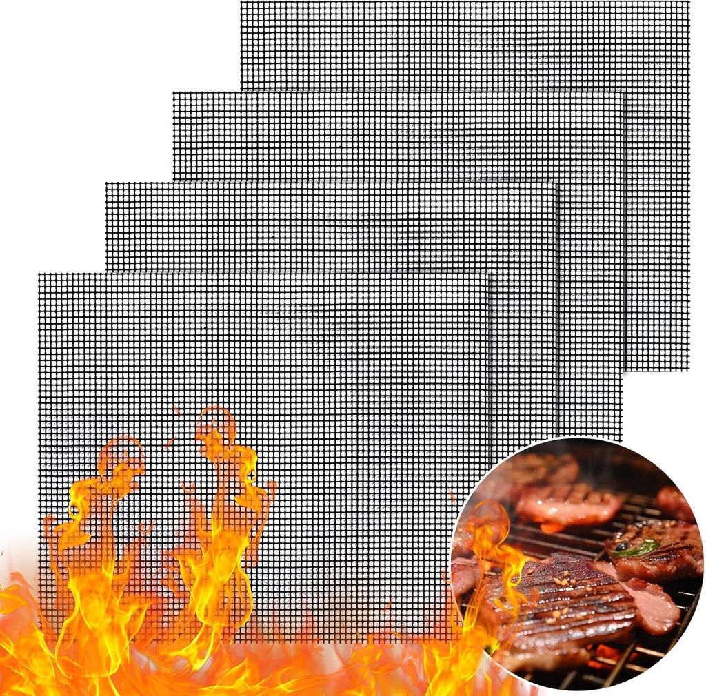 4 x BBQ Grillmatte zum Grillen Backen Grill Mesh Mat Set Antihaft Grill Netz Hitzebeständig Wiederverwendbar, 40 x 33 cm