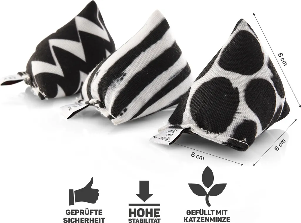 Mini Cuscini per Gatti con Catnip Set da 3 - Gatto Canadese Nero/Bianco