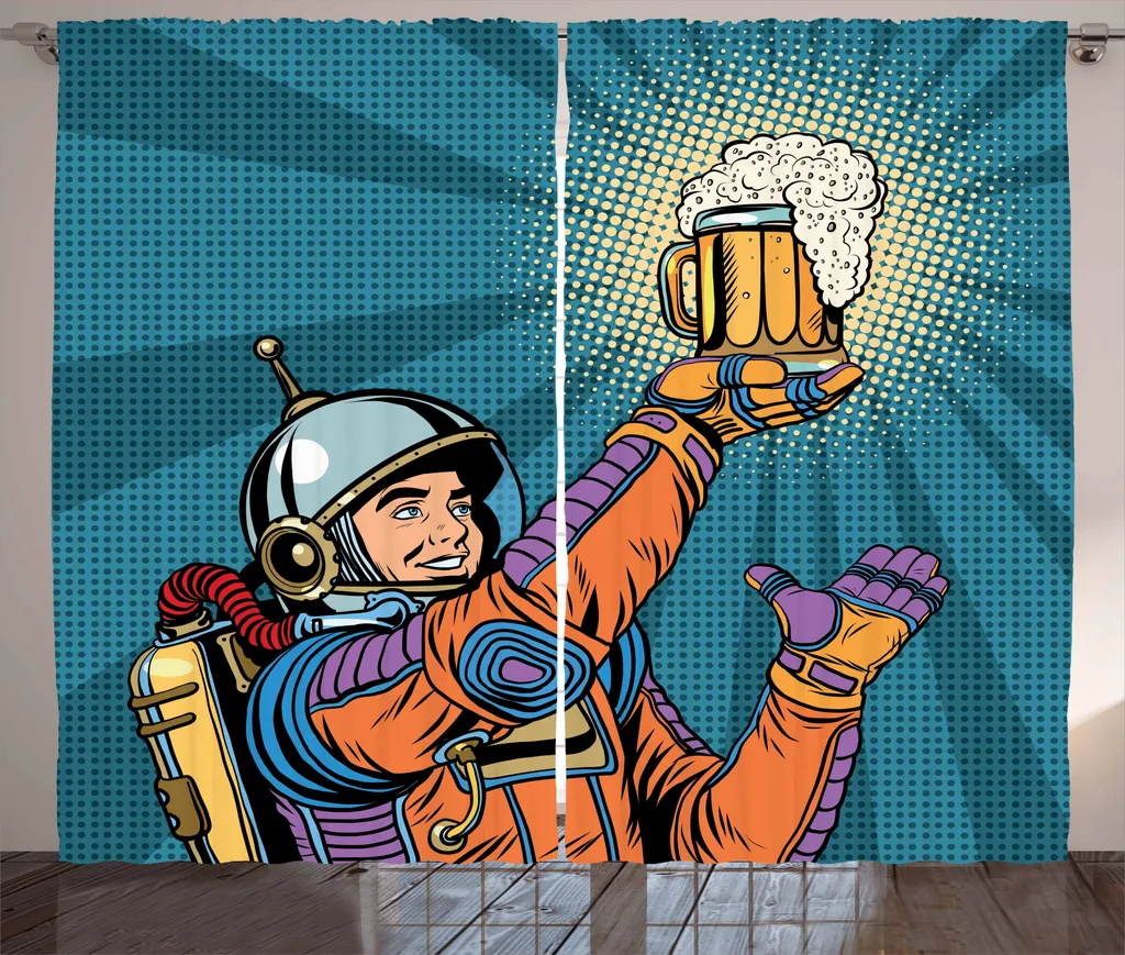 Rideau Rustique Astronaute Tenant une Bière Décoration Humoristique XXL