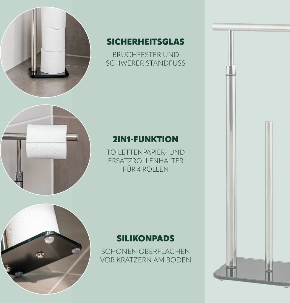 Toilettenpapierhalter Aus Edelstahl SUS304 – Freistehend, Hält 3 Rollen, Chromfarben, 2 Stück