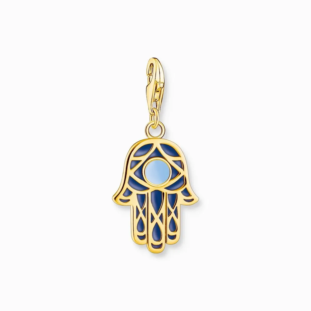 Pendentif breloque Main de Fatma doré et émail pour bijoux femme