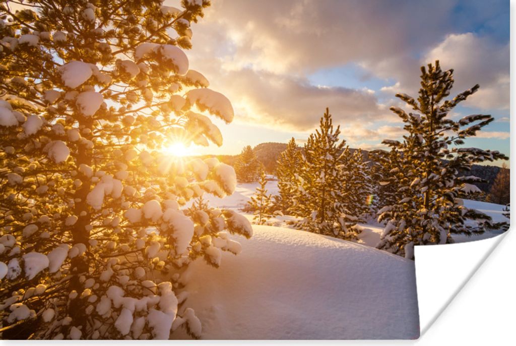 MuchoWow® Poster Eine Winterlandschaft bei Sonnenuntergang Produktbild 