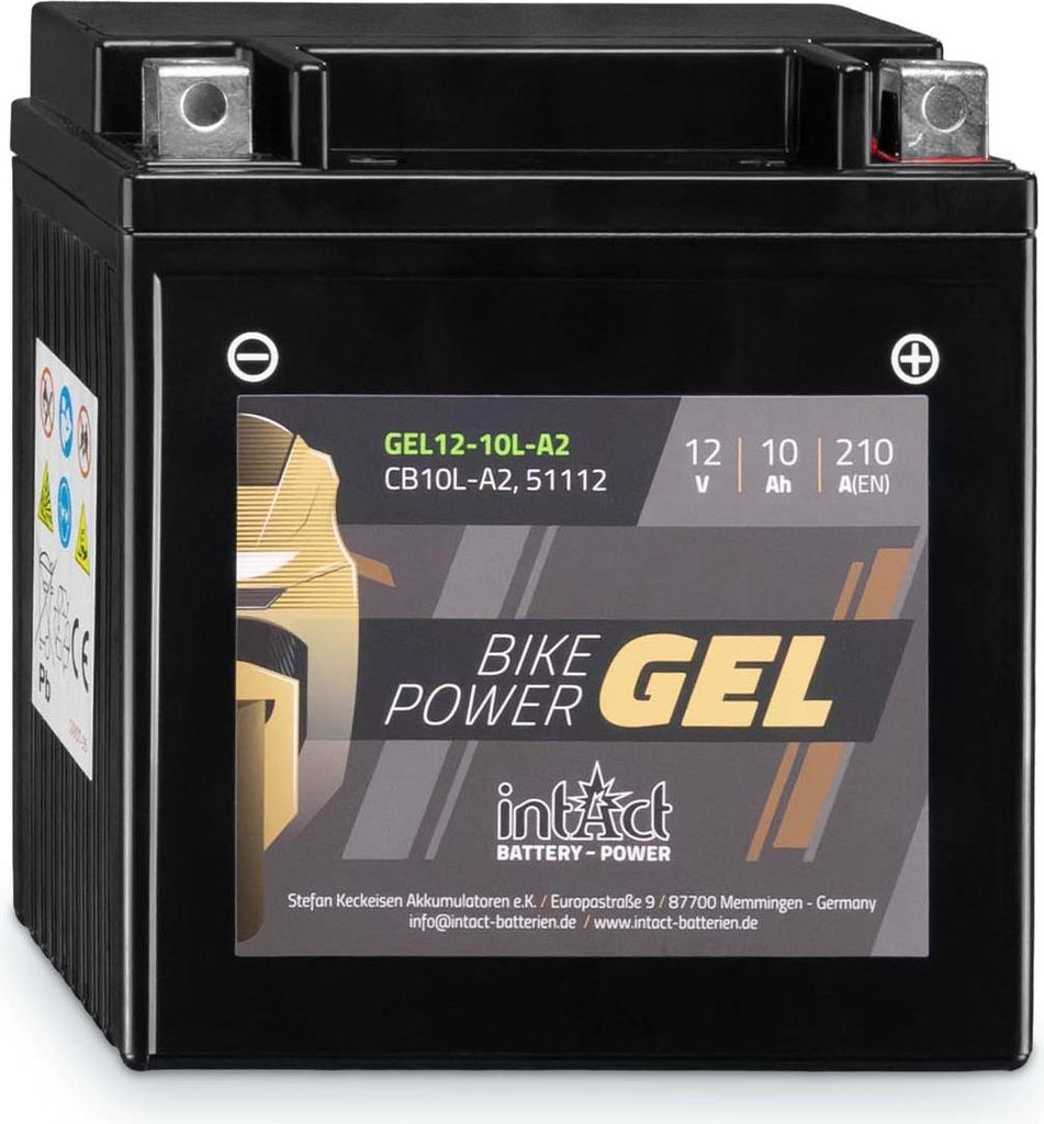 intAct Bike-Power Motorradbatterie GEL CB10L-A2 12V 10Ah Produktbild 
