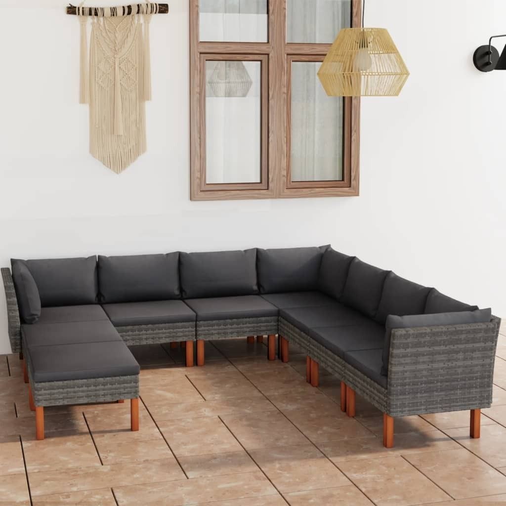 ZMH 9-tlg. Garten-Lounge-Set mit Kissen Poly Rattan Grau