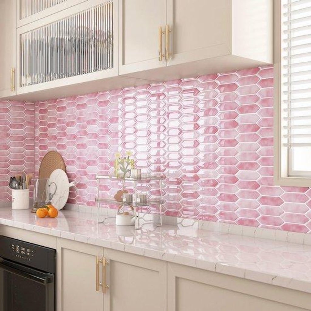 Unyqoos Pink selbstklebende Fliesenaufkleber für Küche und Bad im 3D-Look