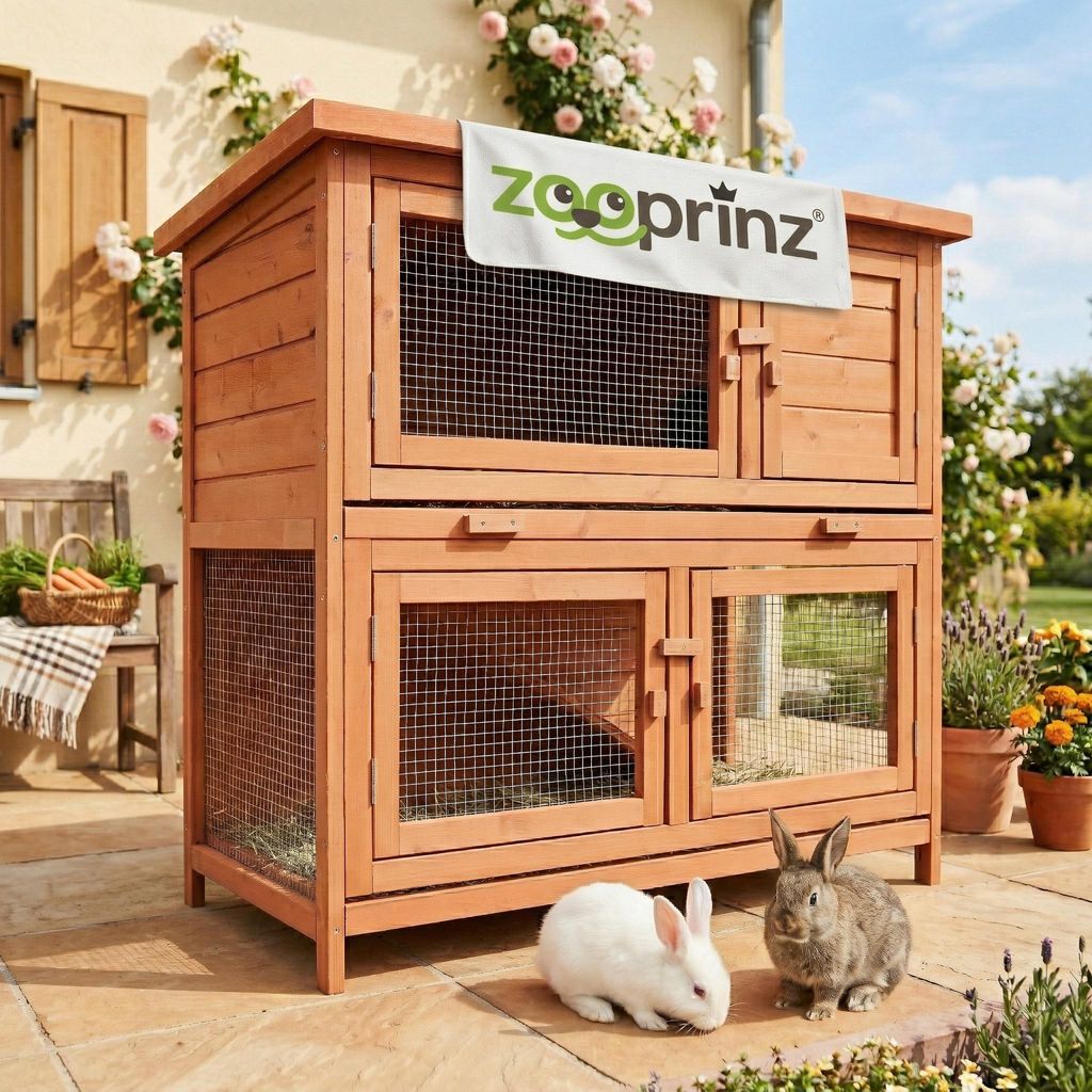zooprinz Hasenstall Mukkel Wetterfest 2-Etagen Klappdach lasiertes Massivholz 104x94x55cm (BxHxT)