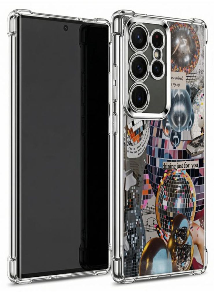 Personalisierte Hülle mit Bild für Samsung Galaxy S24 Elektroplattiert TPU Stoßdämpfer Handyhülle mit Discokugel-Collage-Kunstmuster