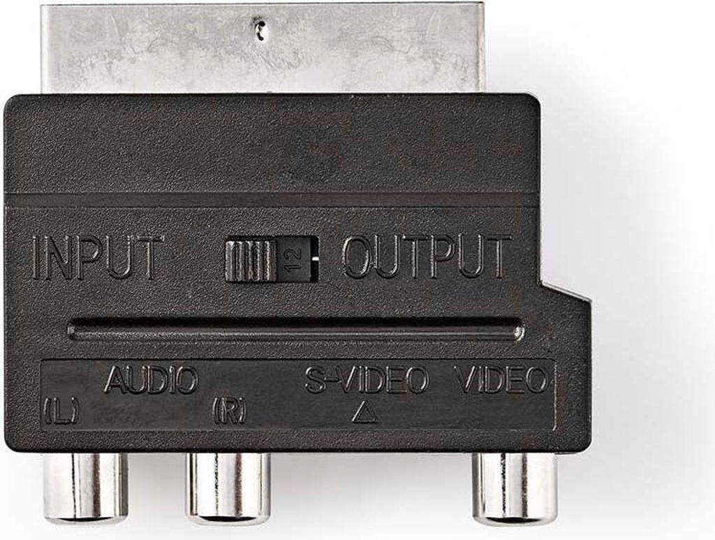 Nedis SCART-Adapter - SCART Stecker - S-Video Female / 3x Cinch Buchse - Vernickelt - Schaltbar - ABS - Schwarz - 1 Stück - Box